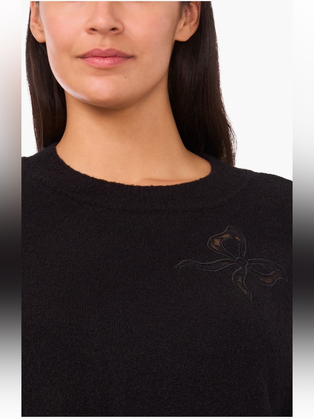 CeCe Black Crewneck Sweater with Tonal Bow Motifs • Size 1X • NWT - Picture 4 of 10